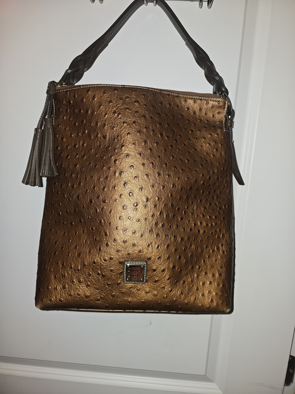 Dooney & Bourke Metallic Bronze Ostrich-Embossed Shoulder Bag - Picture 2 of 7